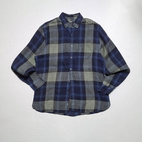 TODD SNYDER Men's Large Made in Portugal 100% Linen Plaid Button Up Shirt - Picture 3 of 11